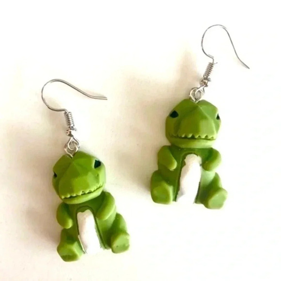 Cute Resin Dinosaur T-Rex Easter Spring Drop Earrings NWT - Picture 1 of 3